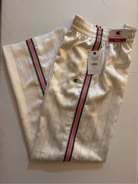Champion Wide Leg Pinstripe Track Pants —  with Green & Pink Stripe